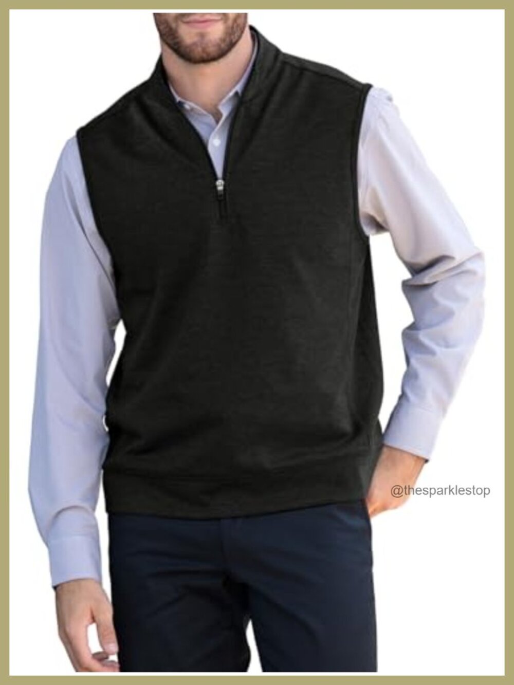 Mens Quarter Zip Sleeveless Golf Vest Pullover Stand Collar Casual Outerwear